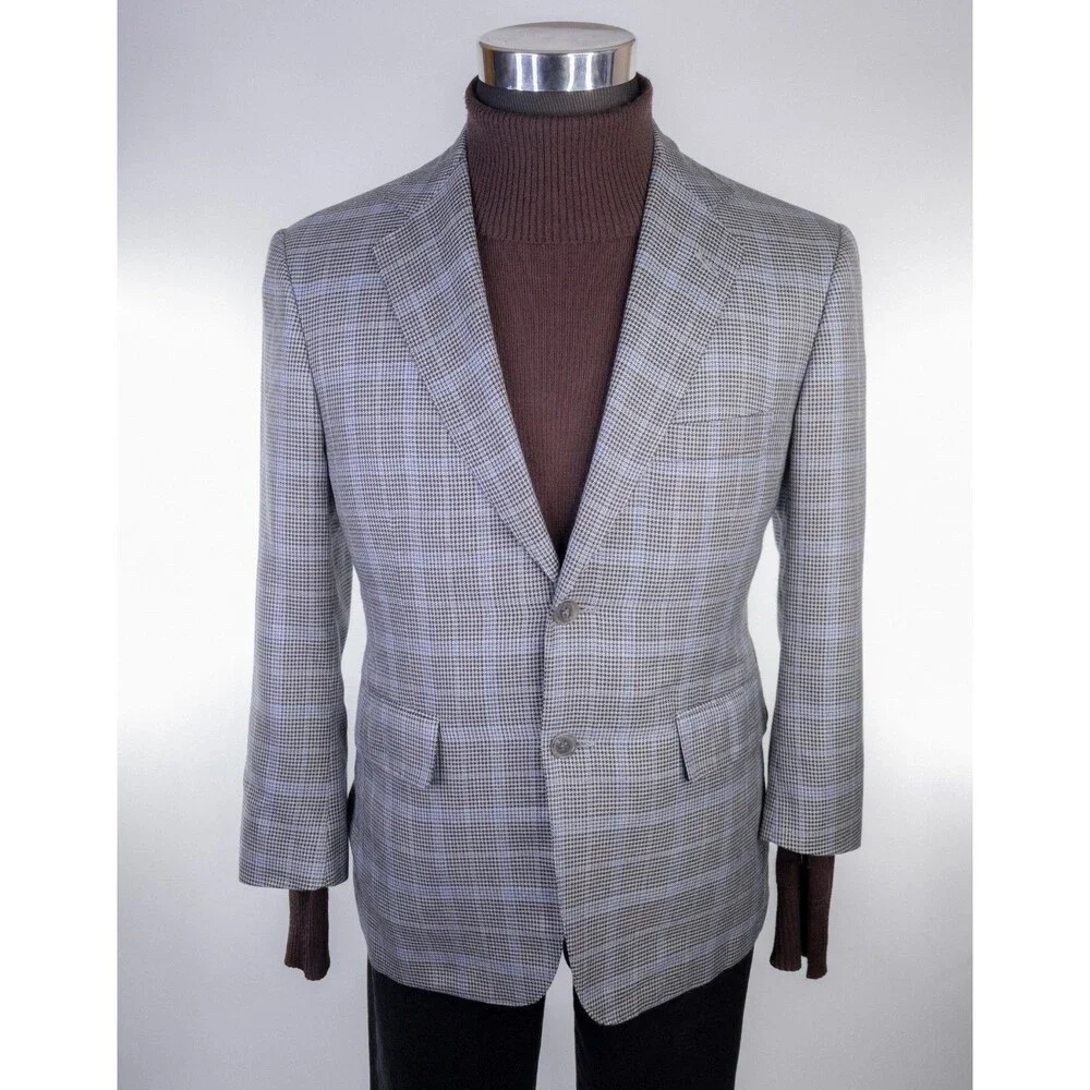 DAVID AUGUST Couture Blazer Men's 38XS Houndstooth Plaid Surgeon's Cuffs Jacket